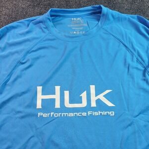 Huk Performance Fishing Long Sleeve Shirt Mens Small Blue Activewear